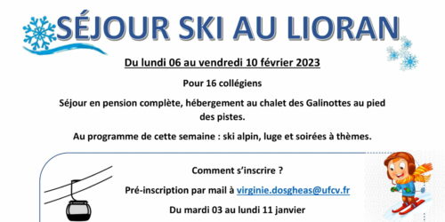 Séjour ski pour les jeunes en février 2023. Inscrivez-vous !