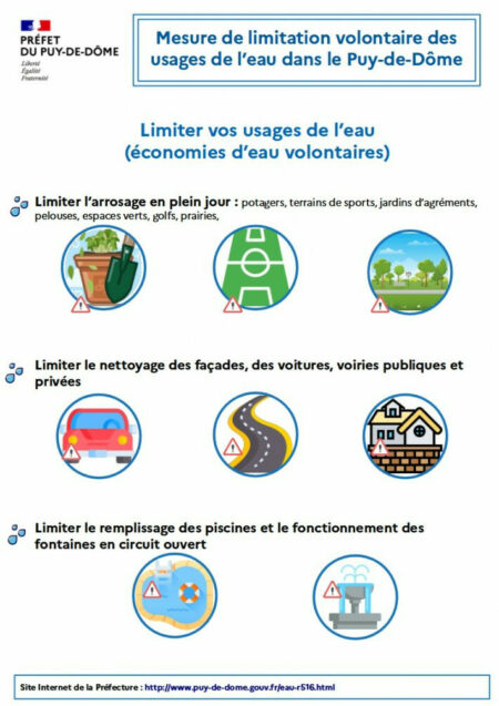 Communiqué de la préfecture du Puy-de-Dôme : mesure de limitation volontaire des usages de l’eau
