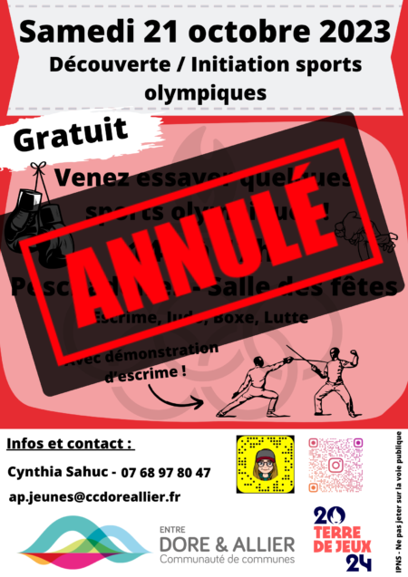 Annulation de l’après-midi découverte et initiation aux jeux olympiques du 21 octobre